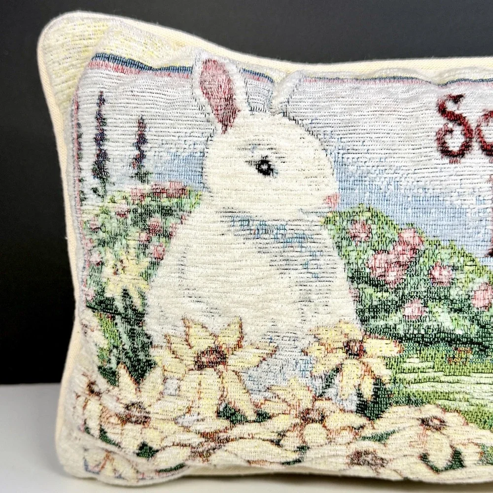 Some Bunny Loves You Bunny Rabbit Tapestry Decorative‎ Pillow Spring Easter 12x8